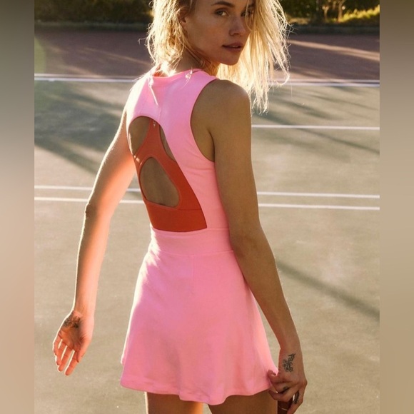 Free People Movement Size L Easy Does It Tennis Dress Bubblegum Pink Sporty Gym - Picture 3 of 9